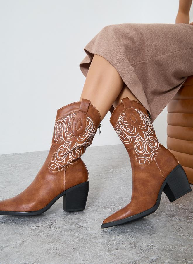 ستايلي حذاء بوت كاوبوي بتفاصيل مُطرّزة - Image 1