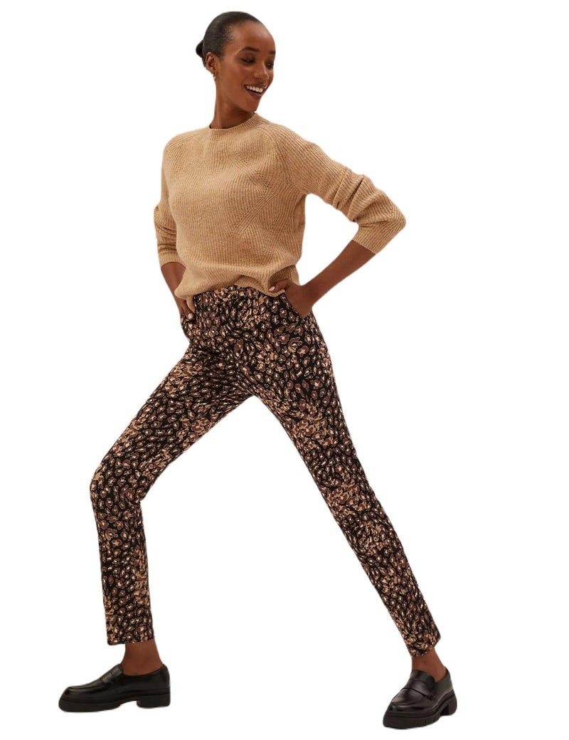 Marks & Spencer Crepe Animal Print Slim Fit Trousers T591206TBLACK Mix_(12) - Image 1