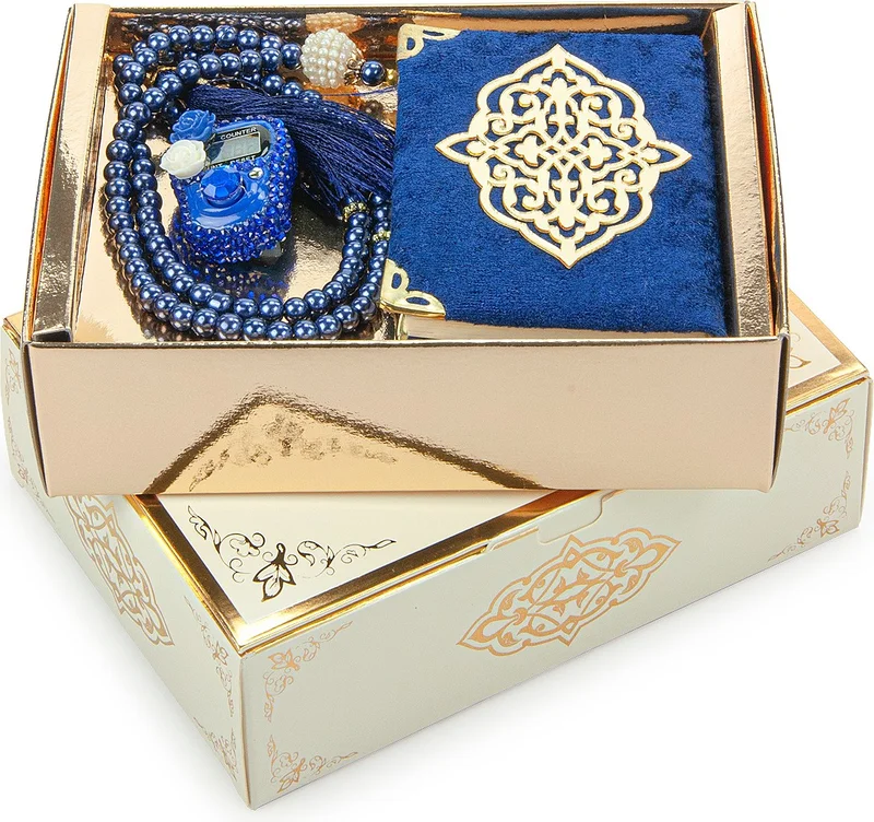 İhvan Online Ihvan Online Dark Blue Stone Zikirmatik - Pocket Size Arabic Yasin-I Sharif - Pearl Prayer Beads Hajj Umrah Gift Set
