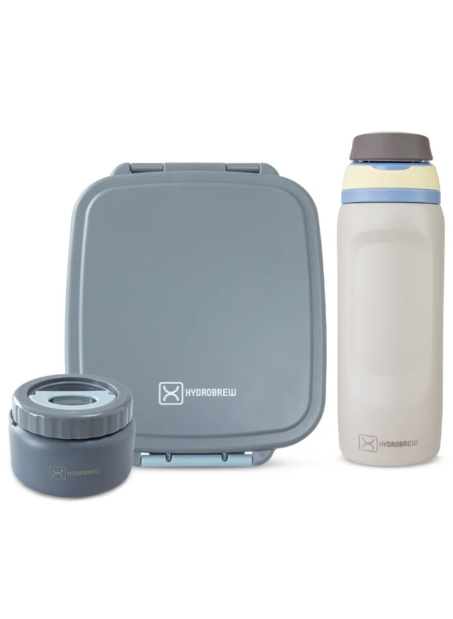 Hydrobrew Hydrobrew Mega Flex Bento Lunch Box 1864ml w/ Sip Switch Water Bottle 1000ml | Leakproof Meal Box w/ Steel Jar – Graphite