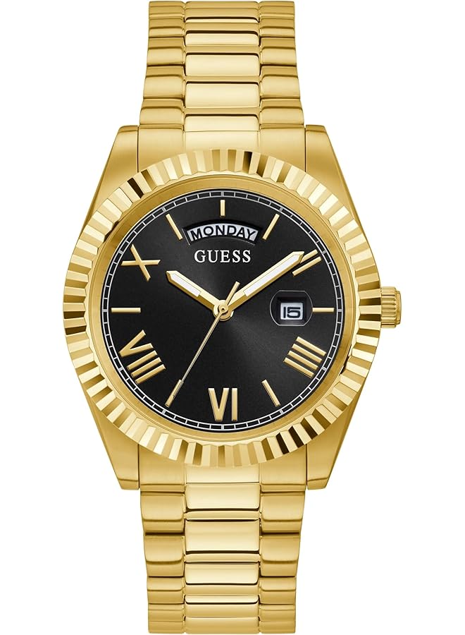 جس ساعة رجالية رسمية متعددة الوظائف 42 مم - علبة من الفولاذ المقاوم للصدأ باللون الذهبي مع ميناء وسوار أسود - Image 1