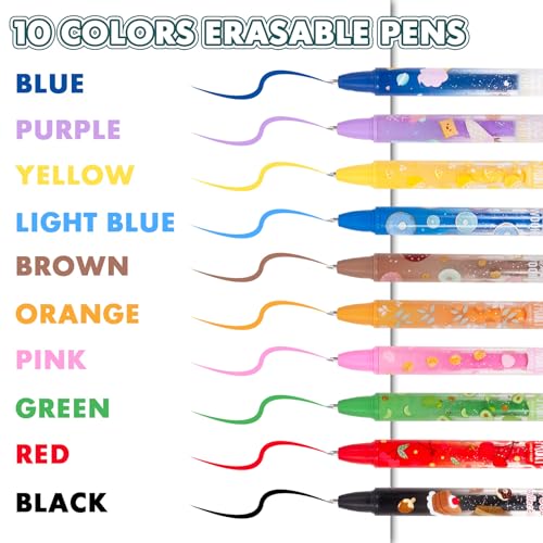 YOYTOO Erasable Gel Pens, 10 Colors Retractable Cartoon Erasable Pens Clicker Fine Point 0.5 mm, Make Mistakes Disappear, Assorted Color Inks for Journaling Planner Drawing Writing Gifts - Image 2