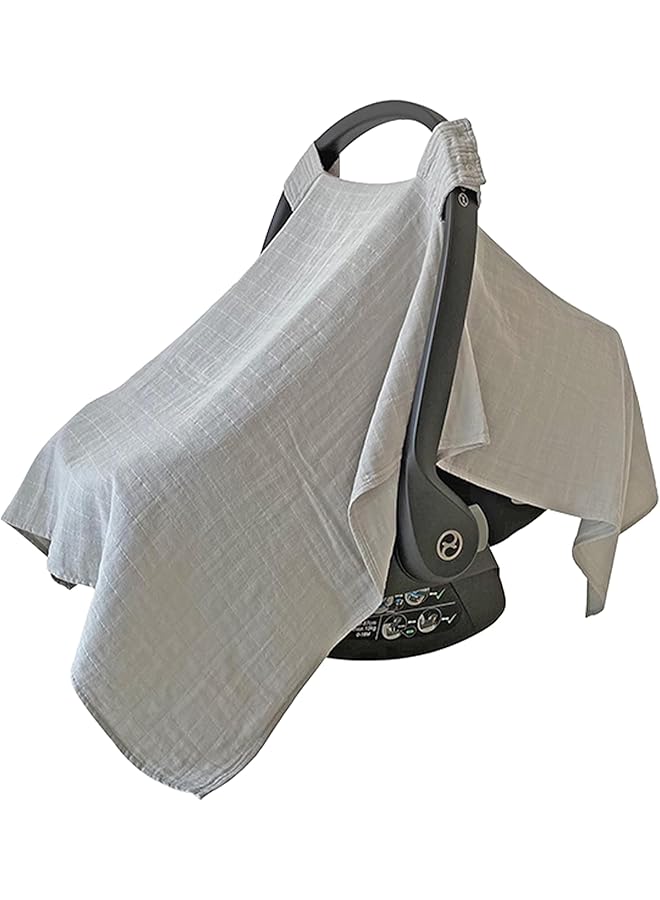 MOZAH 100% Organic Muslin Car Seat Covers For Babies Baby Car Seat Covers For Girls (Belgian Grey) - Image 1