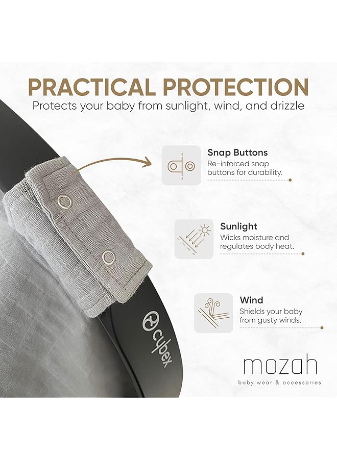 MOZAH 100% Organic Muslin Car Seat Covers For Babies Baby Car Seat Covers For Girls (Belgian Grey) - Image 4