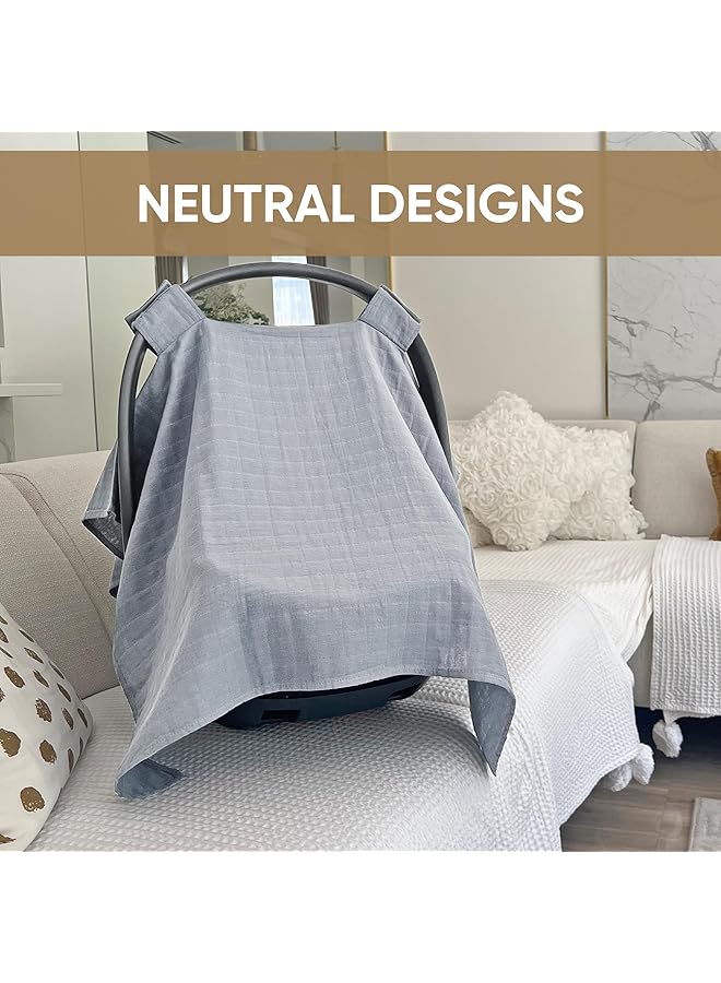 MOZAH 100% Organic Muslin Car Seat Covers For Babies Baby Car Seat Covers For Girls (Belgian Grey) - Image 2