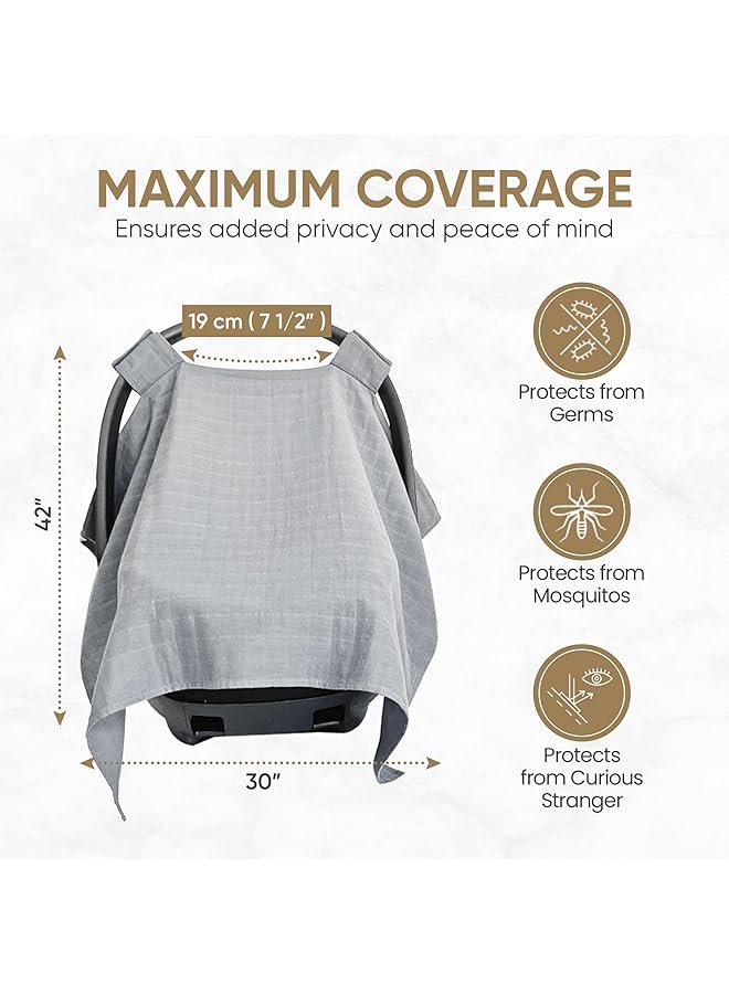 MOZAH 100% Organic Muslin Car Seat Covers For Babies Baby Car Seat Covers For Girls (Belgian Grey) - Image 3