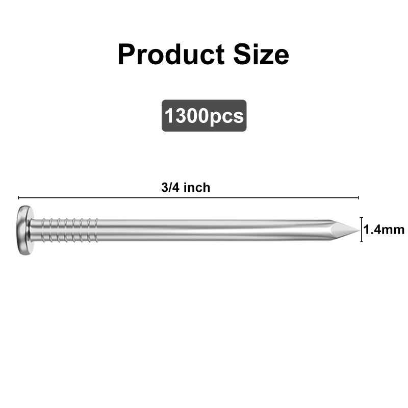VGBUY 1300PCS Stainless Steel Hardware Nails, 3/4 Inch 17Gauge Flat Head Nails for Hanging Pictures,Picture Hanging Nails, Small Nails, Wall Nails, Wood Nails, Finishing Nails - Image 4