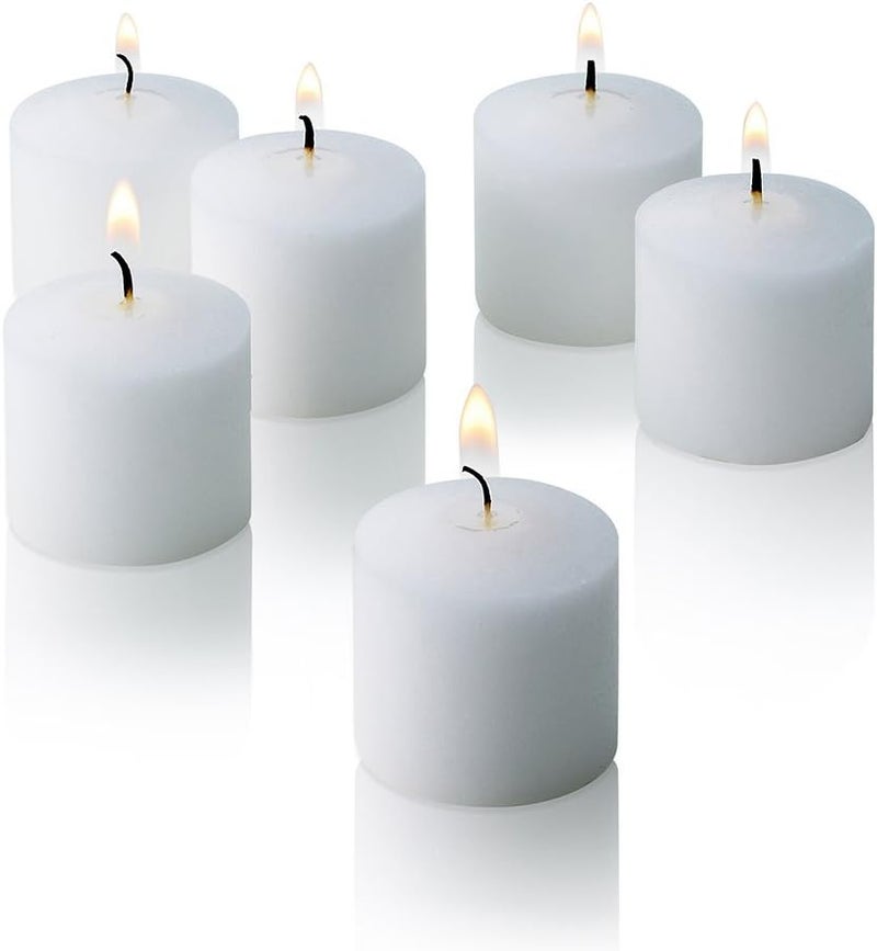 PARNOO Bulk Pack of 144 White Votive Candles - Box of 144 Unscented Candles - 10 Hour Burn Time - Bulk Candles for Weddings, Parties, Spas and Decorations - Image 2
