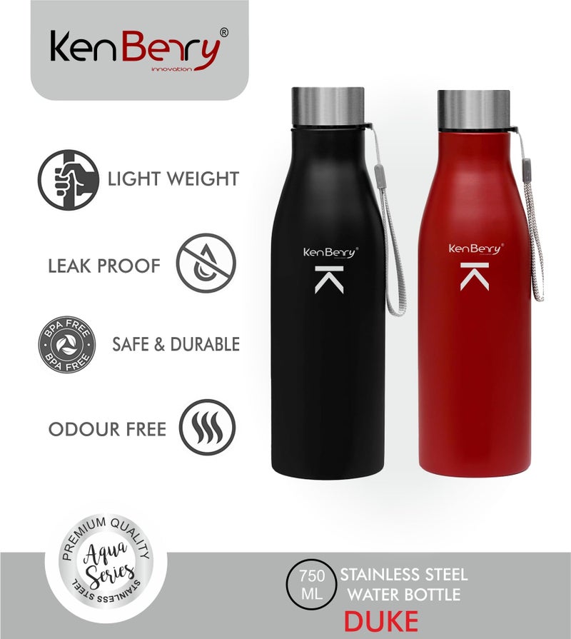 KenBerry Alpha Duke Single Wall Stainless Steel Water Bottle 750 ml (Combi Pack, Black, Maroon, Pack of 2) - Image 3