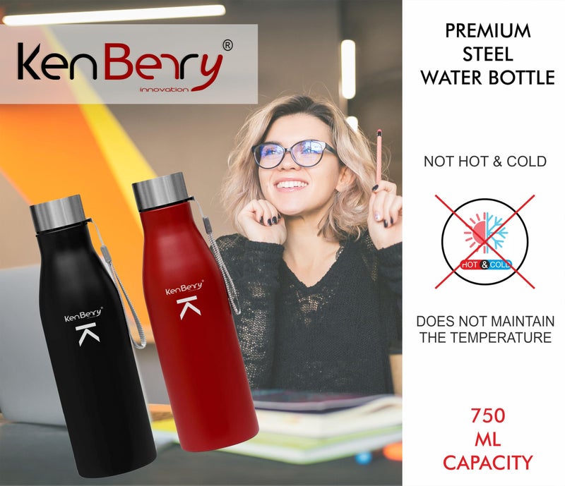 KenBerry Alpha Duke Single Wall Stainless Steel Water Bottle 750 ml (Combi Pack, Black, Maroon, Pack of 2) - Image 4