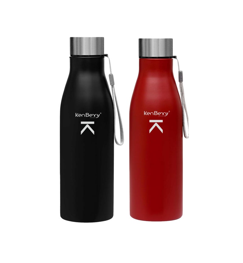 KenBerry Alpha Duke Single Wall Stainless Steel Water Bottle 750 ml (Combi Pack, Black, Maroon, Pack of 2) - Image 1