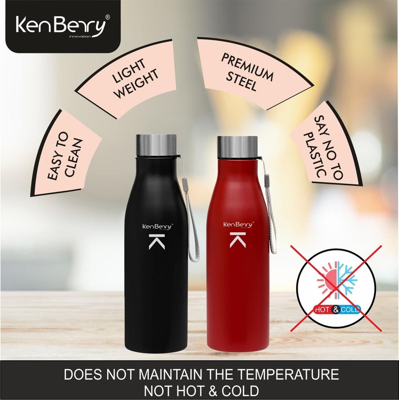 KenBerry Alpha Duke Single Wall Stainless Steel Water Bottle 750 ml (Combi Pack, Black, Maroon, Pack of 2) - Image 5