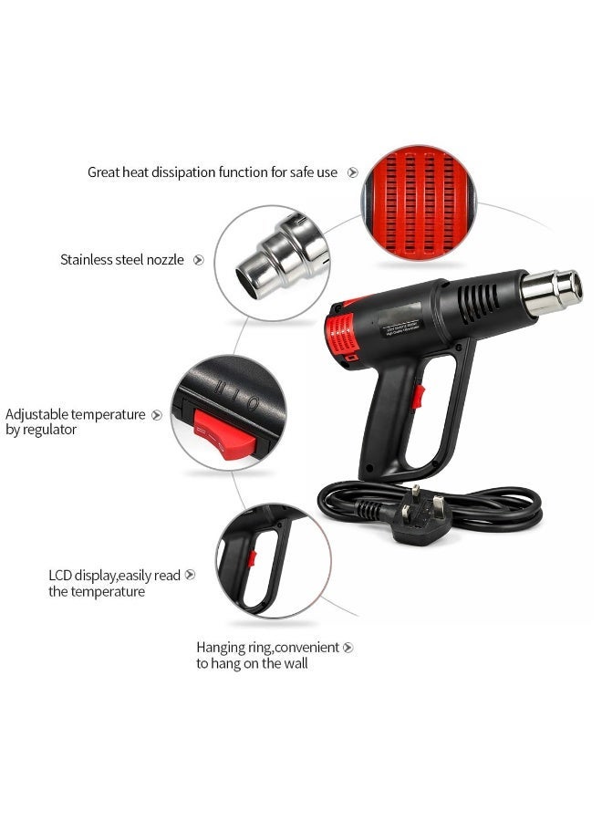 2000W Industrial Heat Gun K11-1 Hot Air Gun 220V Adjustable Temperature Electric Heat Gun for Heat Shrink Tubing, Paint Removal, Vinyl Wrapping, Plastic Welding, Sticker Removal, Pipe Unfreezing and DIY Repair - Image 3
