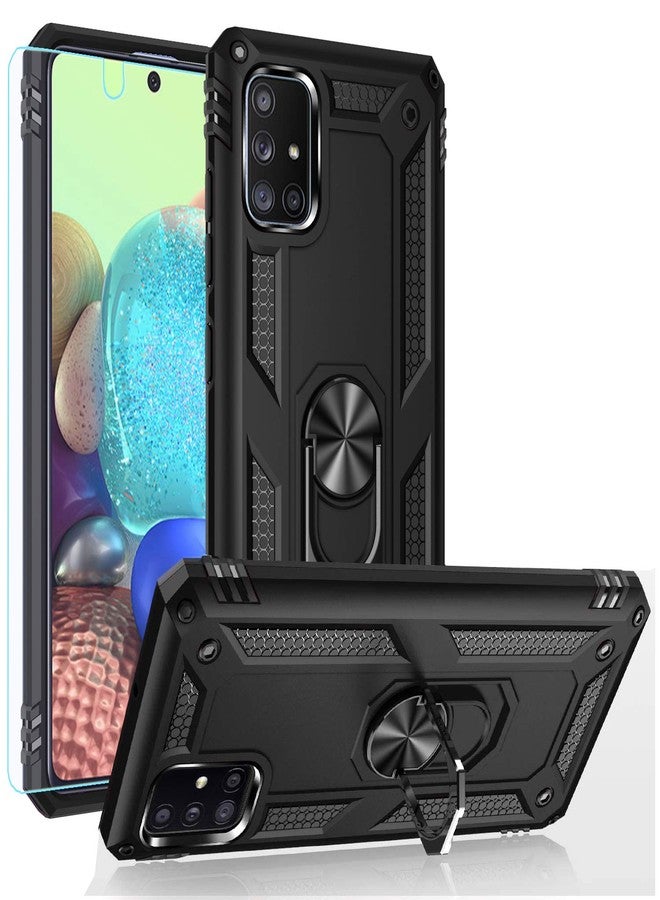 PUSHIMEI Compatible with Samsung Galaxy A71 5G Case, Military Grade Heavy Duty Protection Phone Case Cover with HD Screen Protector Magnetic Ring Kickstand for Galaxy A71 5G (Black) - Image 1