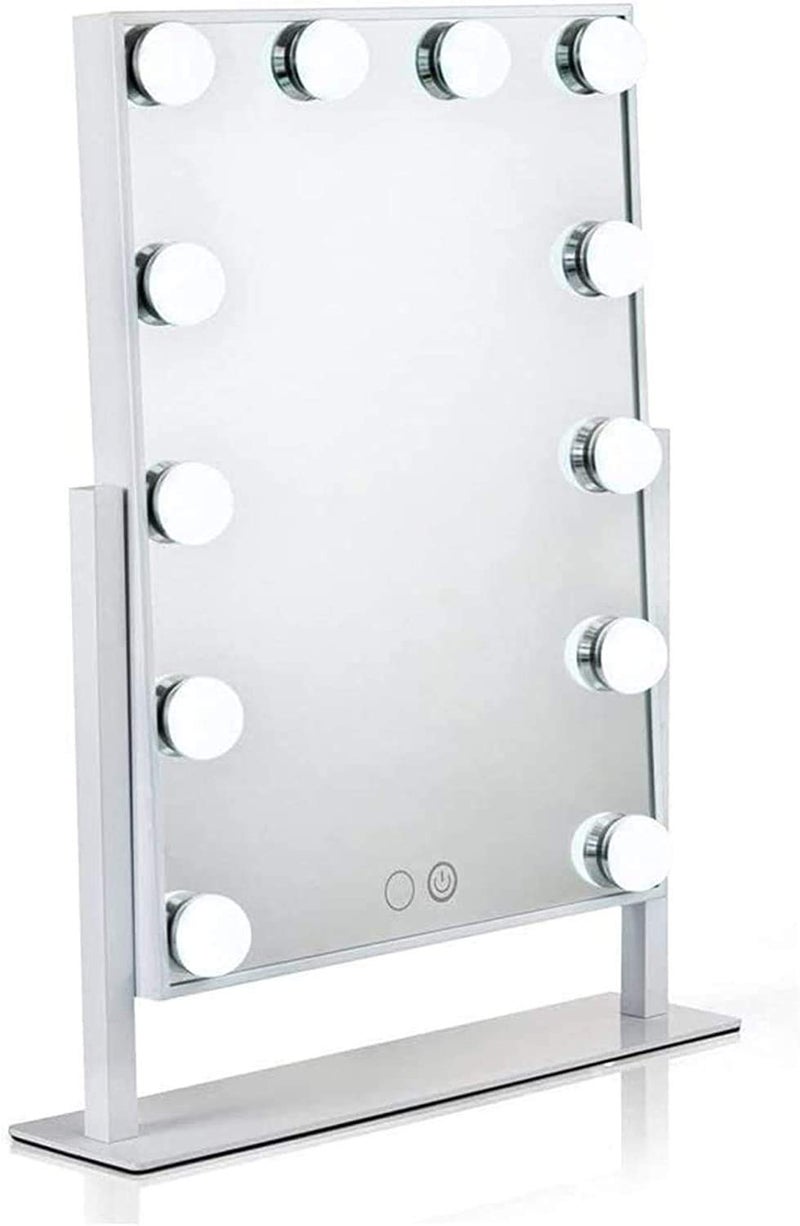Waneway Lighted Dresser Mount Vanity Mirror with 12 x 3W Dimmable LED Bulbs and Touch Control Design Hollywood Style Makeup Cosmetic Mirrors with Lights White