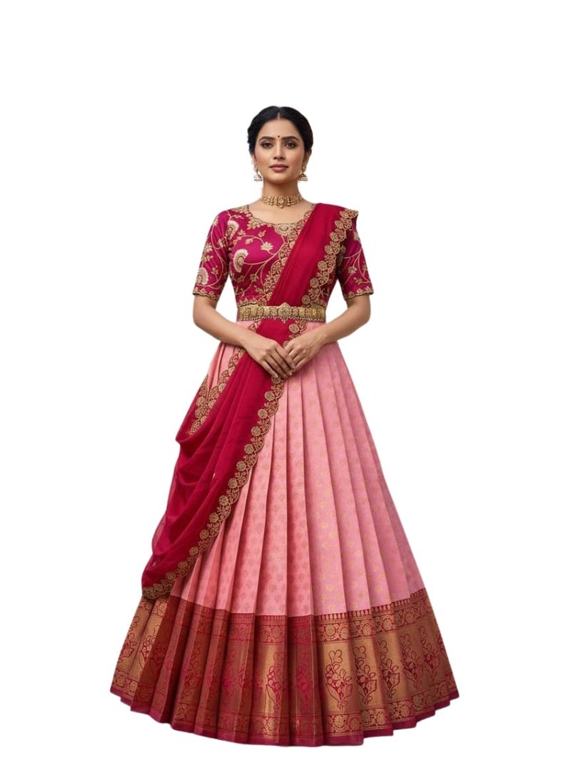 Fabcartz Beautiful South Indian Style Unstitch Lehenga Choli for Women |PL191 (Baby Pink) - Image 1