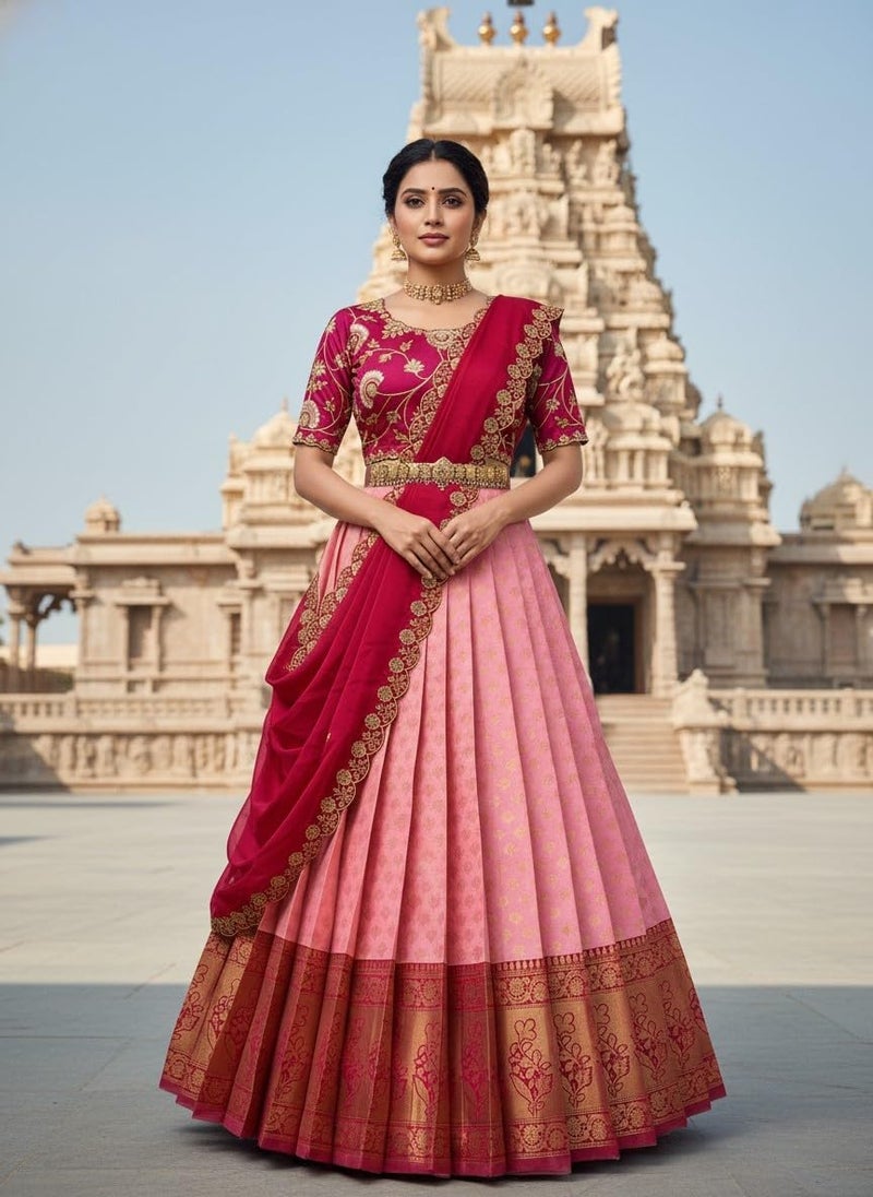 Fabcartz Beautiful South Indian Style Unstitch Lehenga Choli for Women |PL191 (Baby Pink) - Image 2