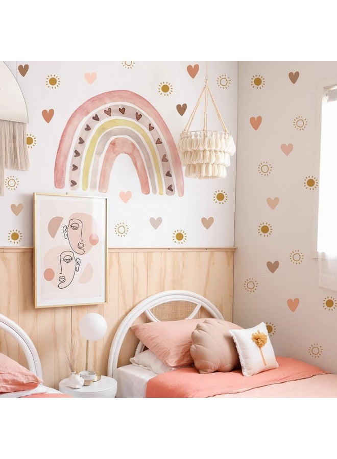 FUNLIFE Large Watercolor Rainbow Wall Decals Peel And Stick, Boho Yellow Sun Wall Decal Boho Heart Wall Sticker For Girls Bedroom Decor, Kids Nursery Room Sunrise Playroom Wall Art Decor Decal - Image 1