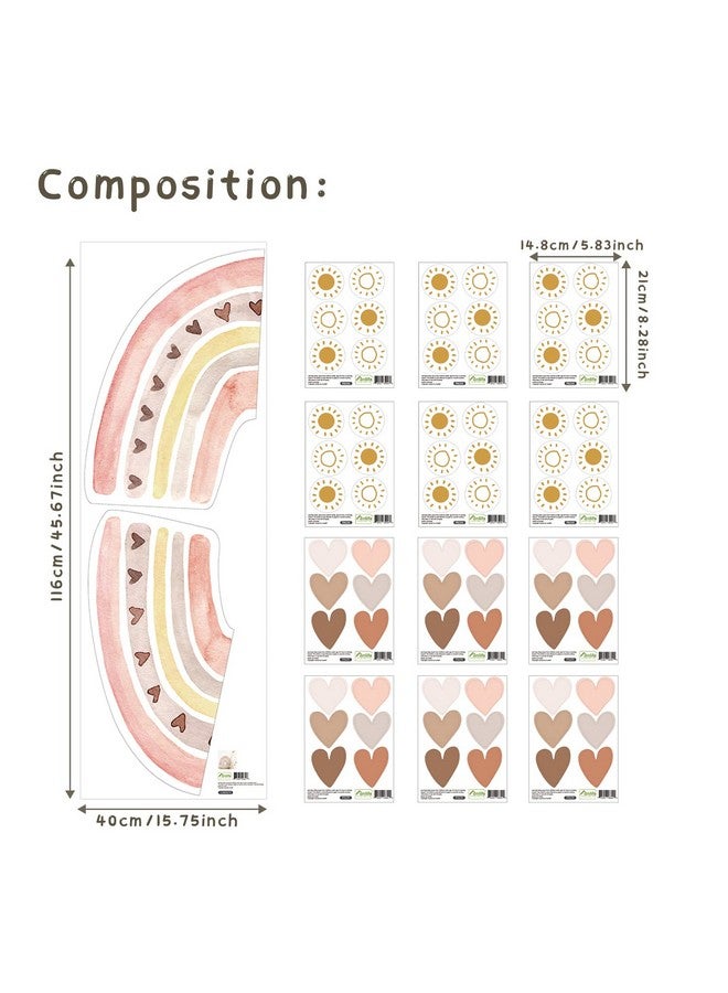 FUNLIFE Large Watercolor Rainbow Wall Decals Peel And Stick, Boho Yellow Sun Wall Decal Boho Heart Wall Sticker For Girls Bedroom Decor, Kids Nursery Room Sunrise Playroom Wall Art Decor Decal - Image 2