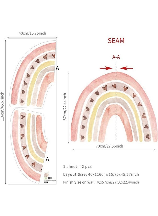FUNLIFE Large Watercolor Rainbow Wall Decals Peel And Stick, Boho Yellow Sun Wall Decal Boho Heart Wall Sticker For Girls Bedroom Decor, Kids Nursery Room Sunrise Playroom Wall Art Decor Decal - Image 3