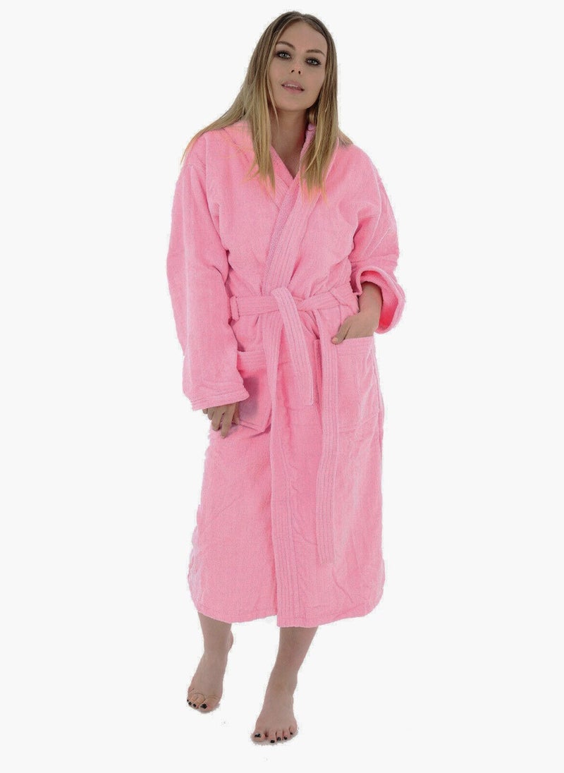White Rose Pink Color Terry Pattern Unisex Dressing Bathrobe XL Size Hotel And Spa  - Image 1