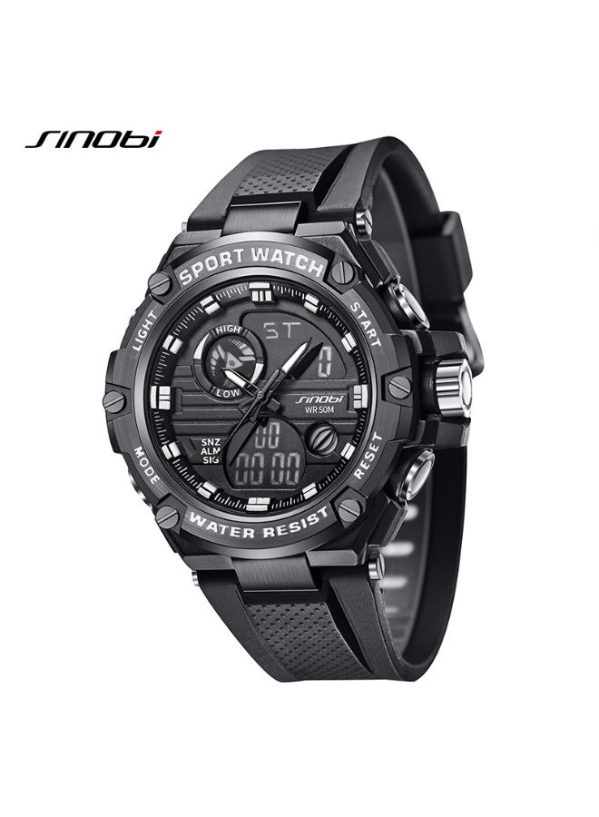 Sinobi Premium Youth Student Sports Watch, Multifunctional, Dual-Display Waterproof Men's Watch (Black) - Image 1