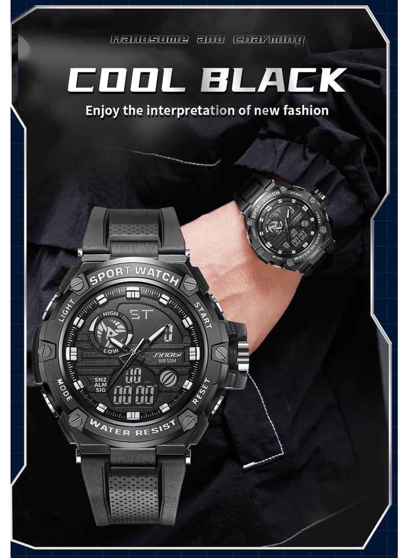 Sinobi Premium Youth Student Sports Watch, Multifunctional, Dual-Display Waterproof Men's Watch (Black) - Image 5