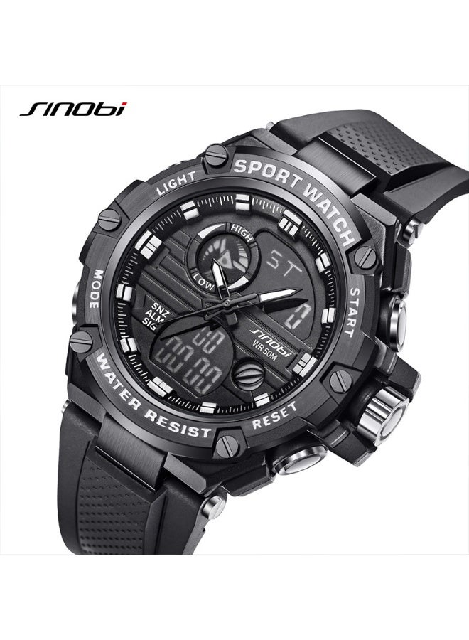 Sinobi Premium Youth Student Sports Watch, Multifunctional, Dual-Display Waterproof Men's Watch (Black) - Image 2