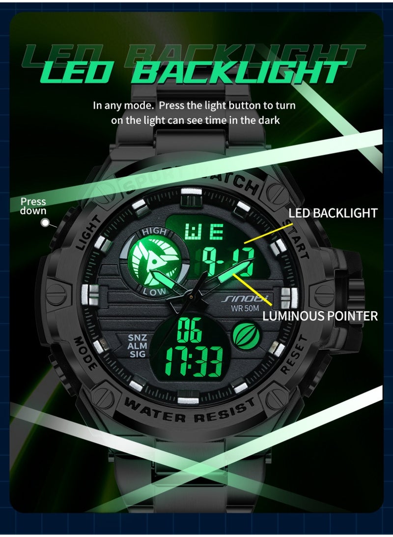 Sinobi Premium Youth Student Sports Watch, Multifunctional, Dual-Display Waterproof Men's Watch (Black) - Image 3