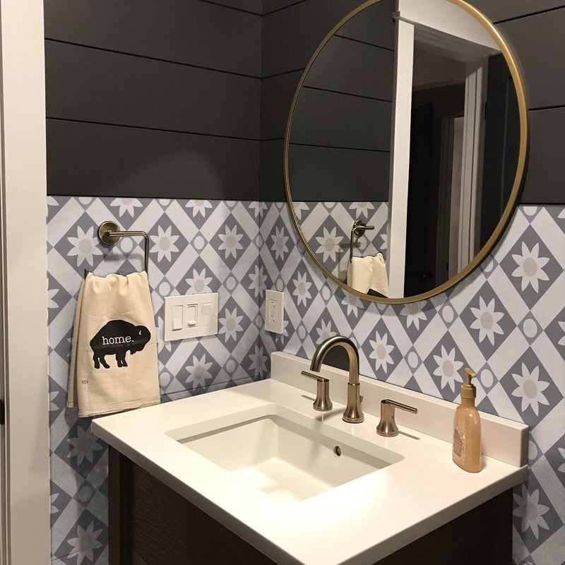 Alwayspon 12PcsX20cm/8inch Retro Gray Tile Sticker, Self Adhesive Stick on Tiles Transfer Sticker for Bathroom Kitchen, Splashback for Cooker, Peel and Stick Adhesive Vinyl Wall Tiles Sticker - Image 1
