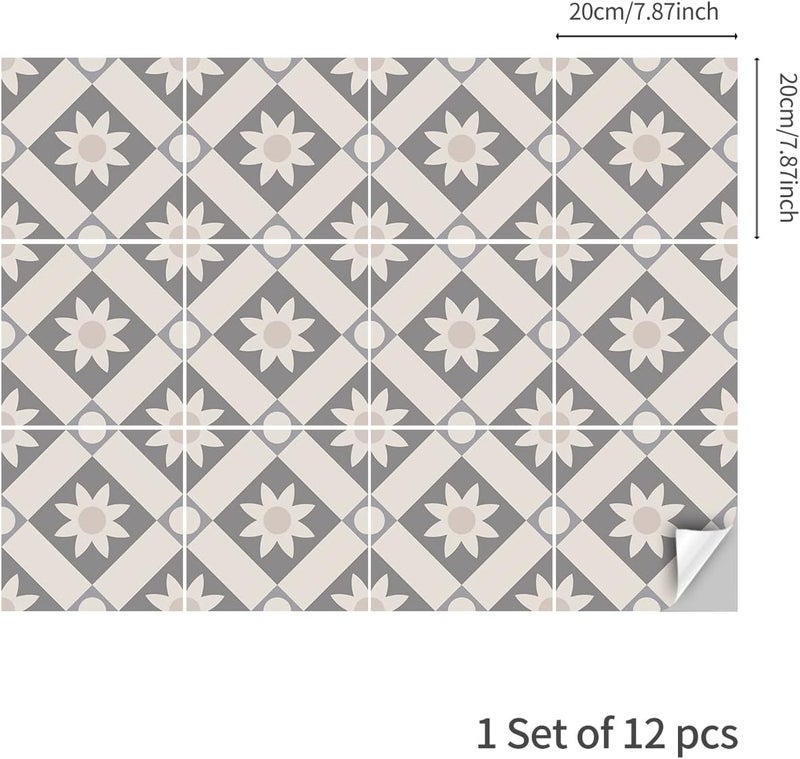 Alwayspon 12PcsX20cm/8inch Retro Gray Tile Sticker, Self Adhesive Stick on Tiles Transfer Sticker for Bathroom Kitchen, Splashback for Cooker, Peel and Stick Adhesive Vinyl Wall Tiles Sticker - Image 5