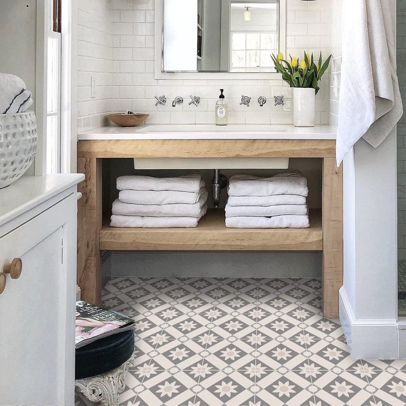 Alwayspon 12PcsX20cm/8inch Retro Gray Tile Sticker, Self Adhesive Stick on Tiles Transfer Sticker for Bathroom Kitchen, Splashback for Cooker, Peel and Stick Adhesive Vinyl Wall Tiles Sticker - Image 4