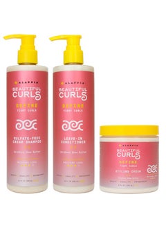 Alaffia Hair Care Beautiful Curls Define Shampoo And Leave In Conditioner Set 12 Fl Oz Ea With Styling Cream Curly Hair Products Shea Butter Vitamin E & Coconut Oil 8 Fl Oz  - Image 1