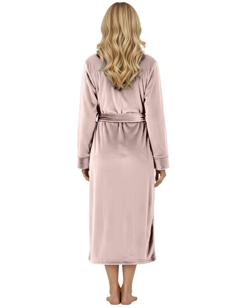 NY Threads Premium Womens Robe, Plush Fleece Long Bath Robe for Women, Fluffy Soft Women's Bathrobe, Medium, Taupe - Image 2