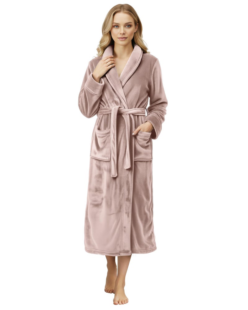 NY Threads Premium Womens Robe, Plush Fleece Long Bath Robe for Women, Fluffy Soft Women's Bathrobe, Medium, Taupe - Image 1