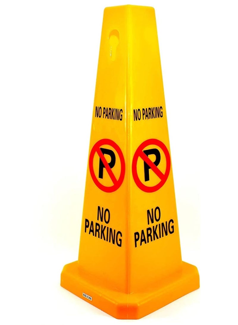 Scrolls No Parking Cone | Yellow No Parking Sign with 4 Sides View | Easily Noticable No Parking Sign with Chain and Sign Attachable Socket (67 x 28 cm)  - Image 1