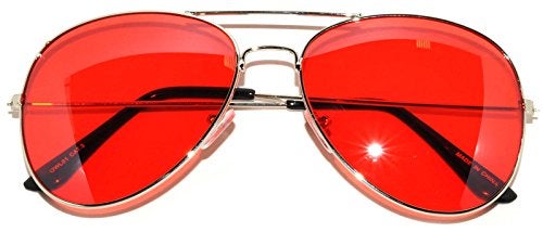 OWL Aviator Classic Sunglasses Silver Frame Red Lens Shades - Image 2
