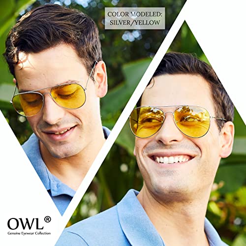 OWL Aviator Classic Sunglasses Silver Frame Red Lens Shades - Image 4