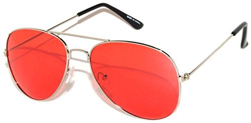 OWL Aviator Classic Sunglasses Silver Frame Red Lens Shades - Image 5