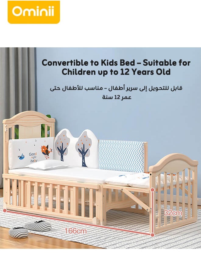 Ominii - 4-in-1 Adjustable Wooden Mobile Crib – Multifunctional Cradle, Playpen, Newborn Bed, Desk, Diaper Changing Table, Co-sleeping Compatible, Easy Assembly, Includes Mosquito Net (Crib Only) - Image 1