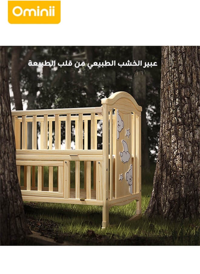 Ominii - 4-in-1 Adjustable Wooden Mobile Crib – Multifunctional Cradle, Playpen, Newborn Bed, Desk, Diaper Changing Table, Co-sleeping Compatible, Easy Assembly, Includes Mosquito Net (Crib Only) - Image 1