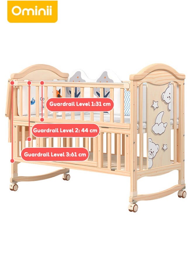 Ominii - 4-in-1 Adjustable Wooden Mobile Crib – Multifunctional Cradle, Playpen, Newborn Bed, Desk, Diaper Changing Table, Co-sleeping Compatible, Easy Assembly, Includes Mosquito Net (Crib Only) - Image 1