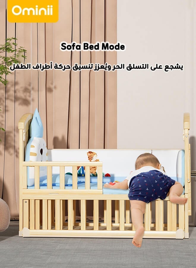 أوميني سرير أطفال خشبي متنقل 4 في 1 – مهد متعدد الوظائف، ساحة لعب، سرير لحديثي الولادة، مكتب، طاولة لتغيير الحفاض، مناسب للنوم المشترك، سهل التركيب، يشمل ناموسية (السرير فقط) - Image 4