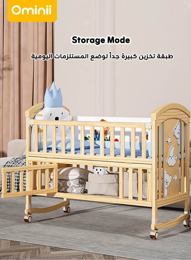 أوميني سرير أطفال خشبي متنقل 4 في 1 – مهد متعدد الوظائف، ساحة لعب، سرير لحديثي الولادة، مكتب، طاولة لتغيير الحفاض، مناسب للنوم المشترك، سهل التركيب، يشمل ناموسية (السرير فقط) - Image 3