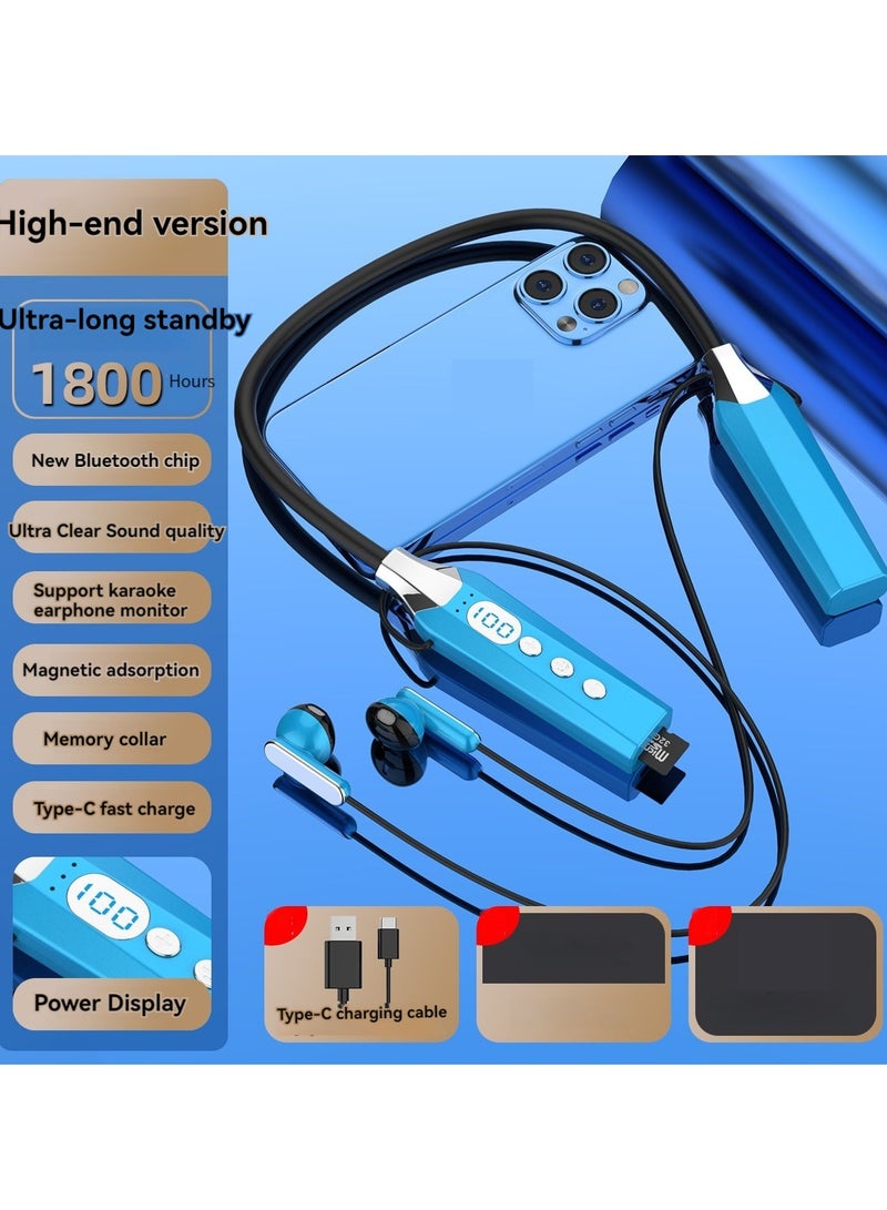 New neck-mounted digital display Bluetooth headset sports noise-cancelling headset (Ice Rock Blue) - Image 1