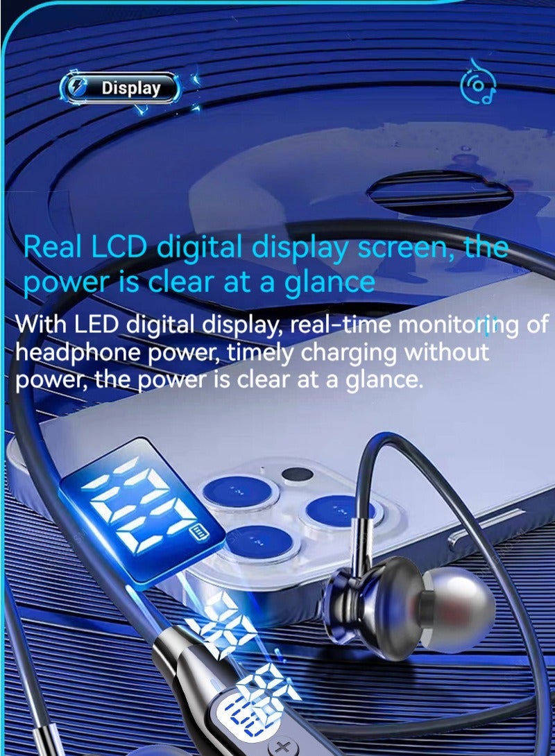 New neck-mounted digital display Bluetooth headset sports noise-cancelling headset (Ice Rock Blue) - Image 2