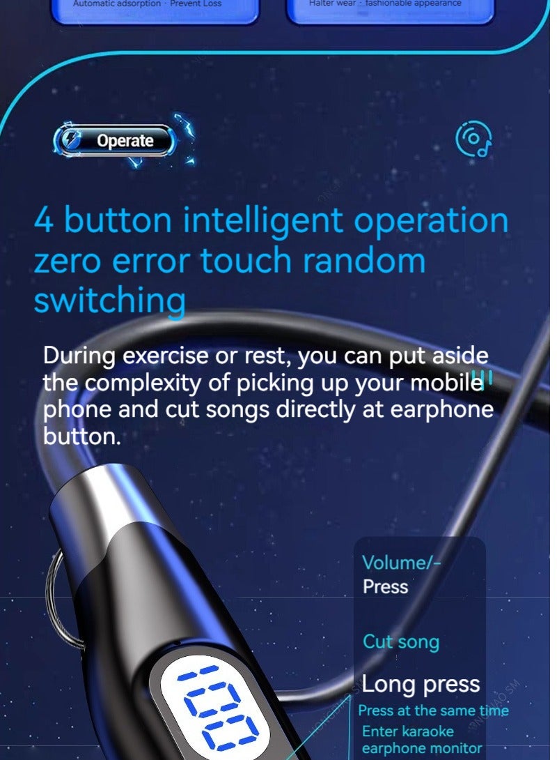 New neck-mounted digital display Bluetooth headset sports noise-cancelling headset (Ice Rock Blue) - Image 3