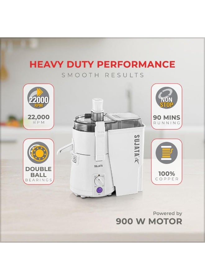 سوجاتا Sujata Powermatic Juicer |900 Watts Double Ball Bearing Motor|22000 RPM|Non-Stop 90 Mins Running| Centrifugal Juicer | White - Image 3