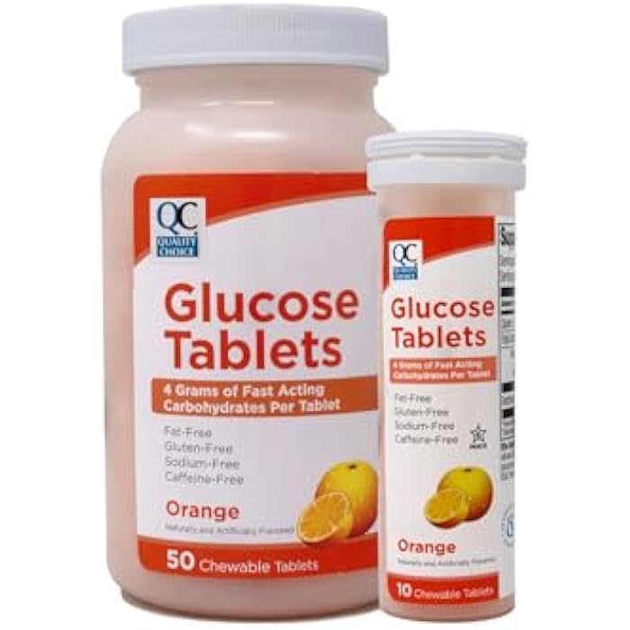 Quality Choice أقراص جلوكوز بنكهة البرتقال من كواليتي تشويس، مكمل كربوهيدرات سريع المفعول، خالي من الدهون، خالي من الجلوتين، خالي من الصوديوم، خالي من الكافيين، 50 قرص قابل للمضغ + مجموعة 10 أقراص قابلة للمضغ - Image 1