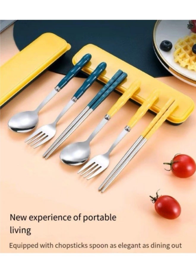 Generic - 4PCS Portable Cutlery Set Chopsticks Spoon Fork Set Cutlery Set With Box - Image 1